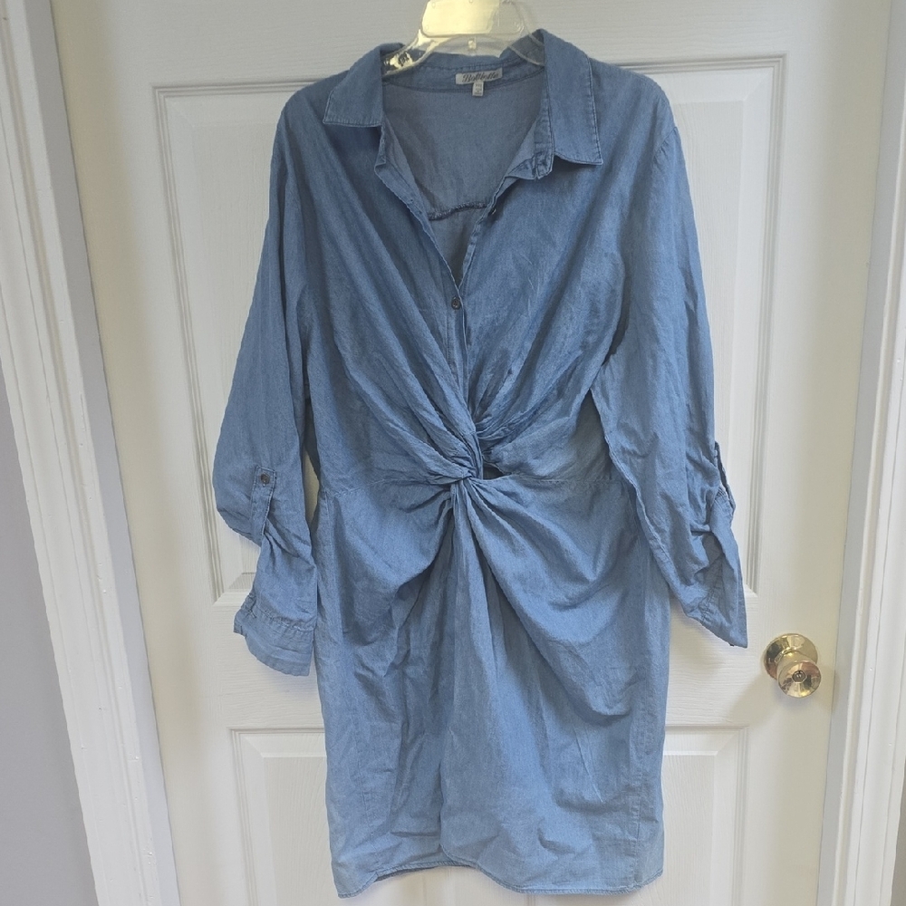 Blue Denim Twist Front Dress